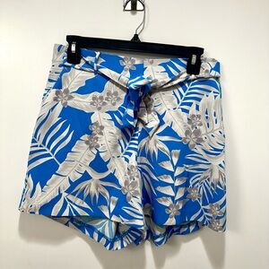 Attention Blue and White Floral High Waist Women's Shorts